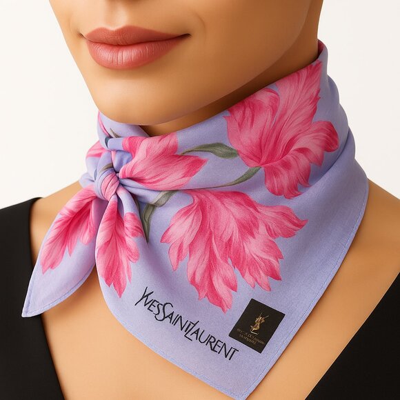 Yves Saint Laurent YSL Colorful Flower Print Square Scarf 19x19" Luxury Women's - Picture 1 of 10